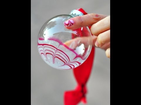 Water Marble Candy Cane Glass Ornament with Nail...