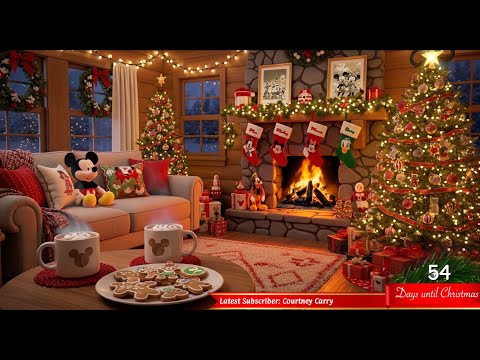 Disney Christmas Cabin - Cozy Holiday Music,  Fireplace & Countdown
