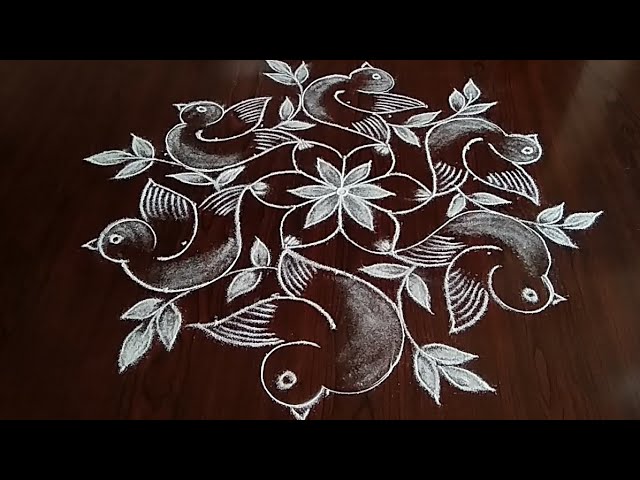 simple and easy bird kolam with 9*5 dot by simple & easy rangoli