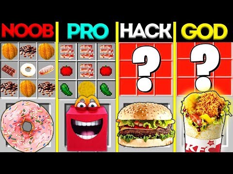 Minecraft Battle: FAST FOOD CRAFTING CHALLENGE - NOOB vs PRO vs HACKER vs GOD / Funny Animation
