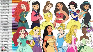 Disney Princess Coloring Book Compilation Official Princesses Tiana Mulan Ariel Aurora Jasmine Belle