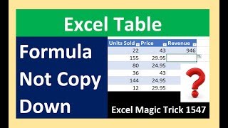 Excel Table NOT Automatically Copy Formula Down Column? Option Setting to Fix This. Magic Trick 1548