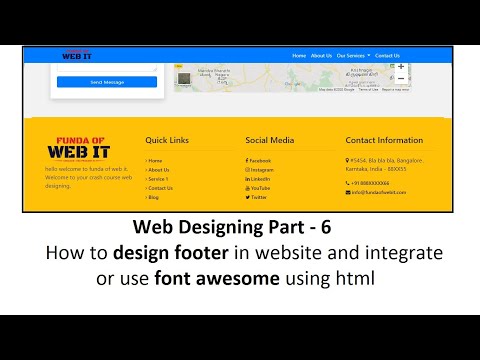Web Designing Part 6 How to design footer in website and integrate or use font awesome using html