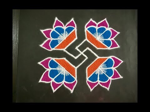 Simple Flower Rangoli Design With Beautiful Colours And Dots 6x6 | Swasthika Rangoli | Daily Kolam