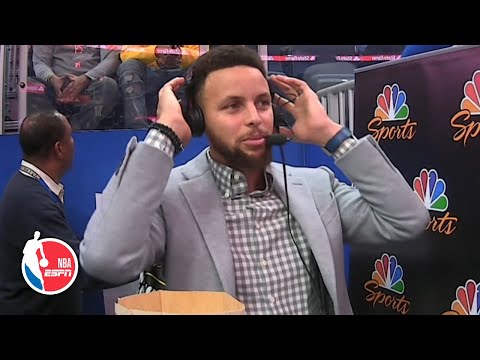 ステフ・カリーがサイドライン記者としてのスキルを試す｜2019-20NBAハイライト (Steph Curry tries out his skills as sideline reporter | 2019-20 NBA Highlights)