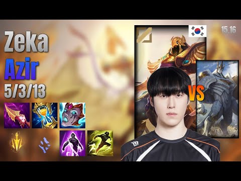 Zeka Mid Azir vs Galio lol KR solo rank Full Game 15.16 | 제카 아지르 vs 갈리오