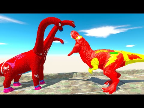 SHAZAM T-REX vs SPIDERMAN BRACHIOSAURUS vs SPIDERMAN T-REX DEATH RUN - ARBS