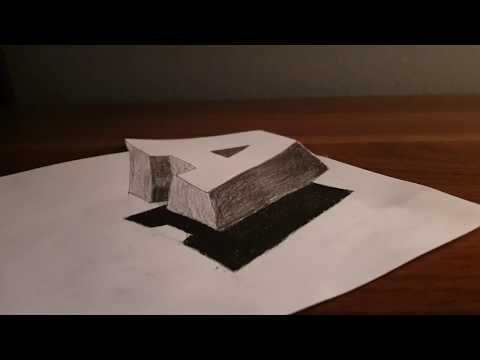 Very Easy!! How To Draw 3D Floating Letter "A"- Anamorphic Illusion - 3D Trick Art on paper
