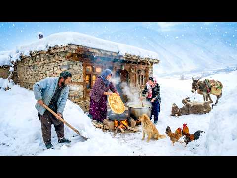 Winter Mountain Cooking | Afghan Family Makes Traditional Pizza in Extreme Windy Snowy