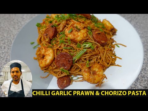 Chilli Garlic Prawn Pasta With Chorizo | Shrimp and Chorizo Pasta Recipe | Ivon's Kitchen