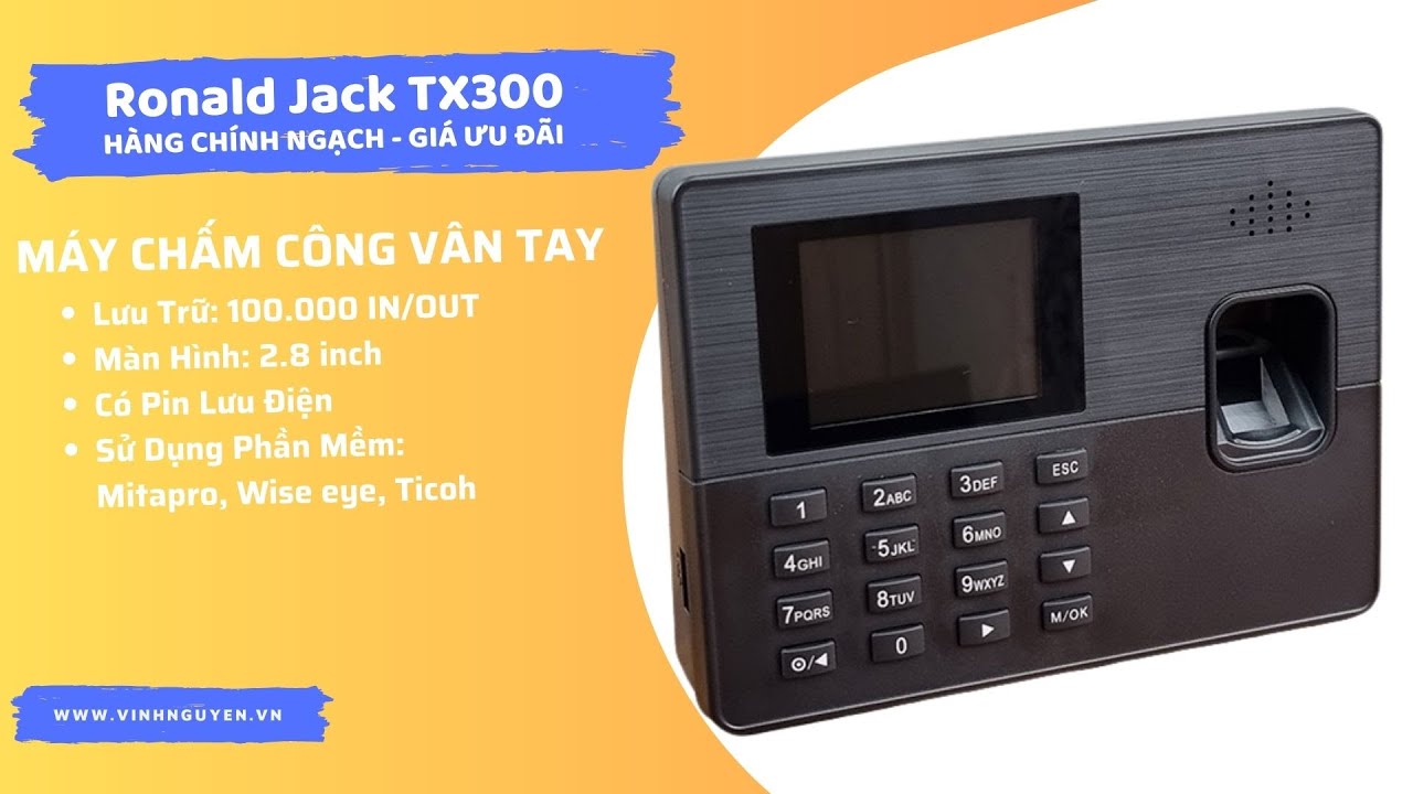 Video Máy Chấm Công Ronald-Jack TX300 - 3000 vân tay - 3000 thẻ Quản Lý Tốt Dưới 200 Người Giá tốt