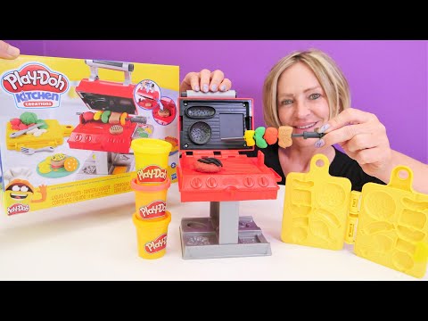 Play Doh Schule mit Nicole. Wir packen ein neues Grillset aus. Knete Video für Kinder