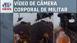 Militar em helicóptero resgata bebê no Rio Grande do Sul