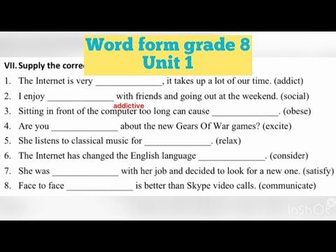 Word Form Grade 8 Unit 1