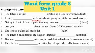 Word form Grade 8 - Unit 1