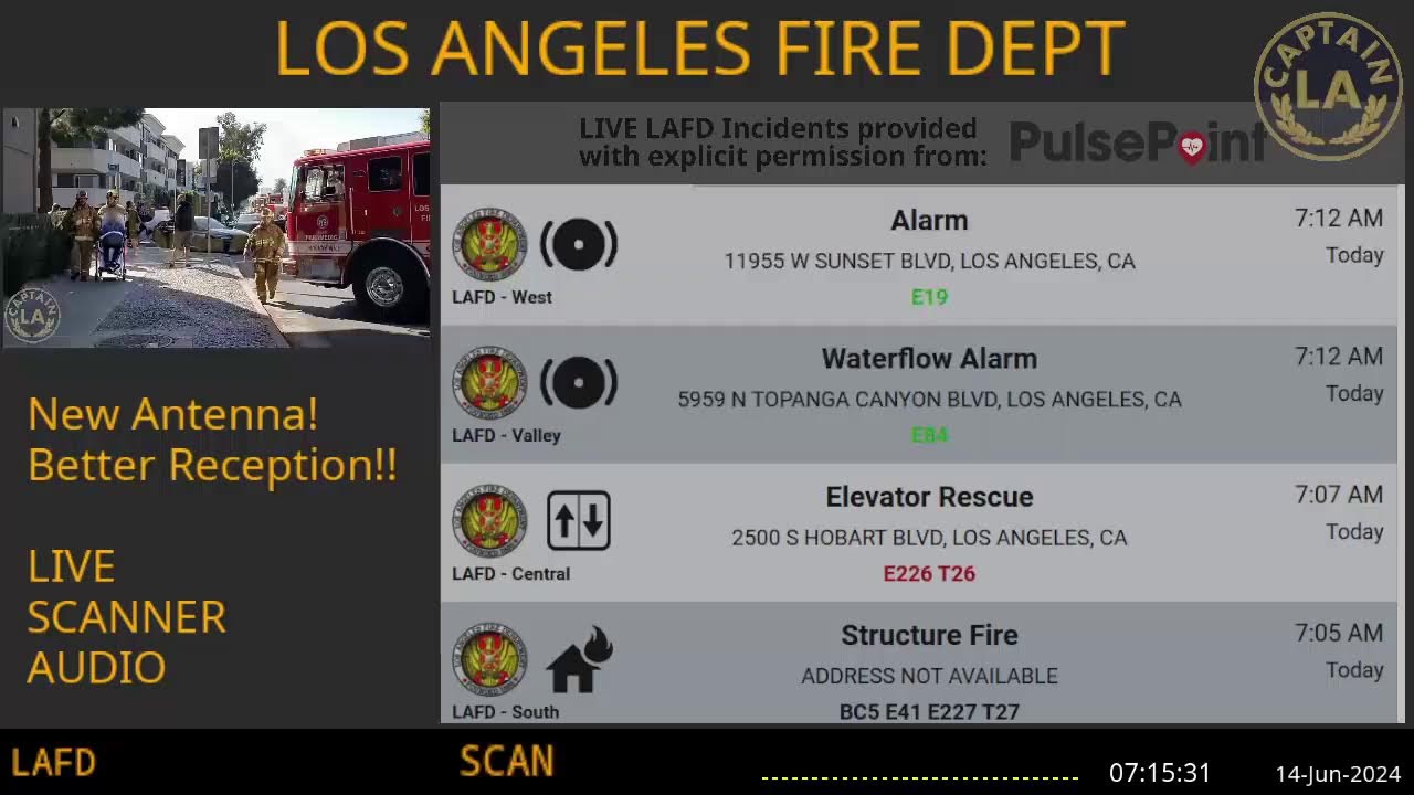 13-Jun-2024 // LAFD Los Angeles Fire Department SCANNER Radio ARCHIVE // FIRE & EMS // LA CAPTAIN
