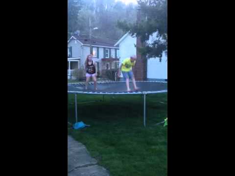 Noah and Alexis flips on trampoline Part 1