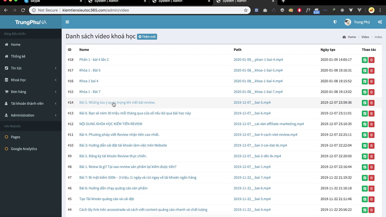 Cách đăng video và thay đổi video khoá học kiemtien