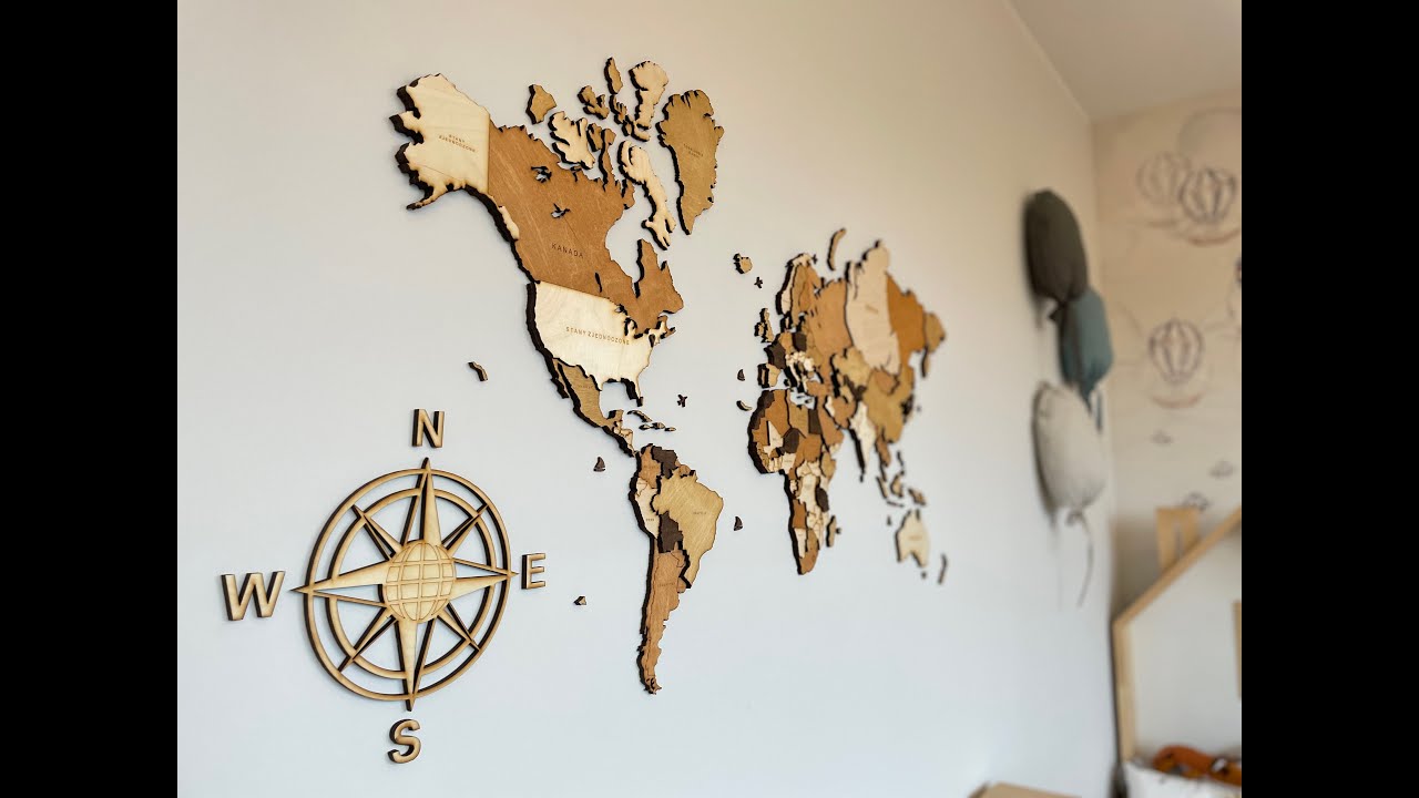 Jak ozdobić wnętrze biura, firmy DREWNIANA MAPA ŚWIATA 3D - 200x125cm - dekoracja ścienna!