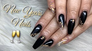 New Years Nails | Black and Gold Nail Design | No Acrylic | Builder Gel Full Set