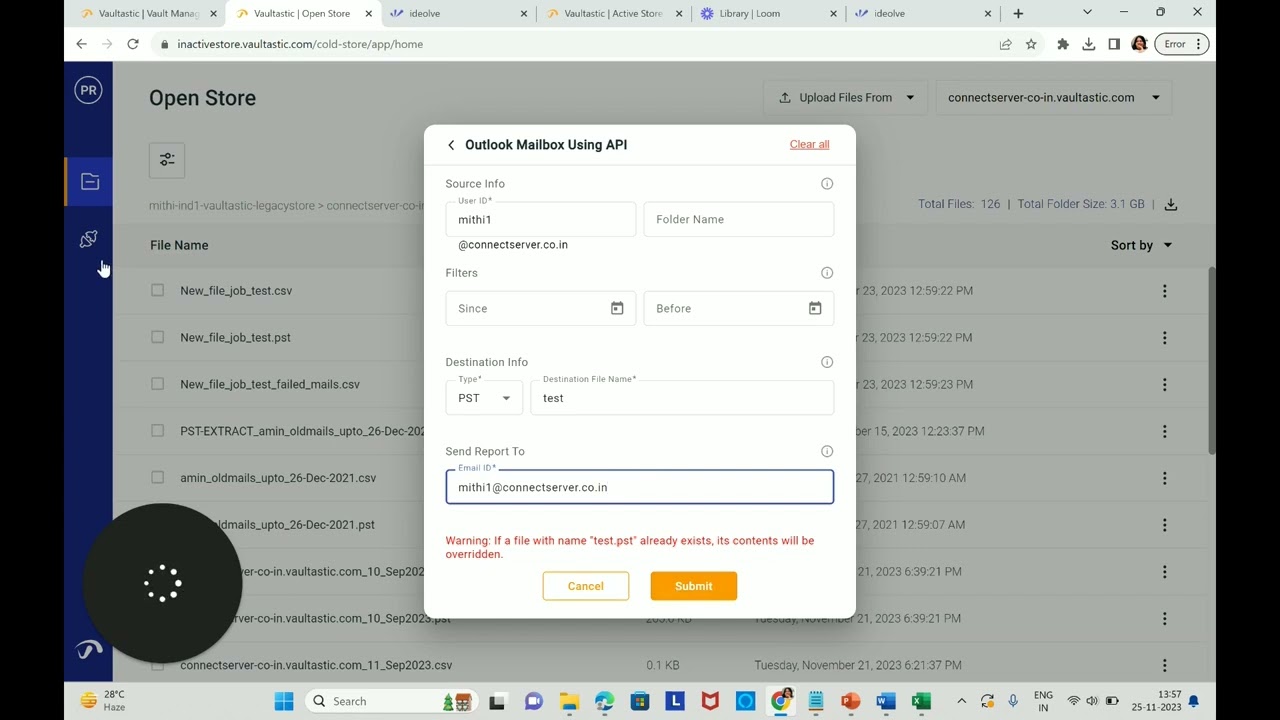 Copying M365 Mailbox and Drive Contents to Compressed Files on the Open Store