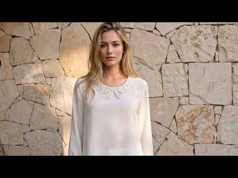 Camasa dama alba cu guler cu perle Video