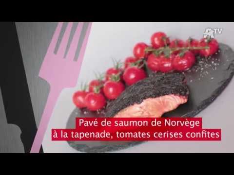 Auchan recette de cuisine - Pavé de saumon à la tapenade et ses tomates cerises confites
