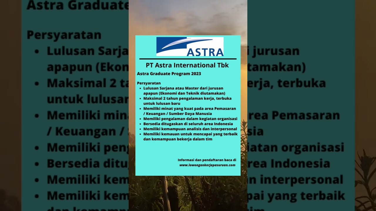 Lowongan kerja hari ini  PT Astra International