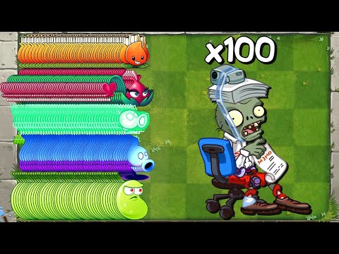 PvZ 2 Challenge - All Plants vs 100 Zcorp Racer Chair Zombies - Who Will WIn?