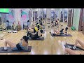Women In Thong Leotard And Glossy Tights Aerobic Training