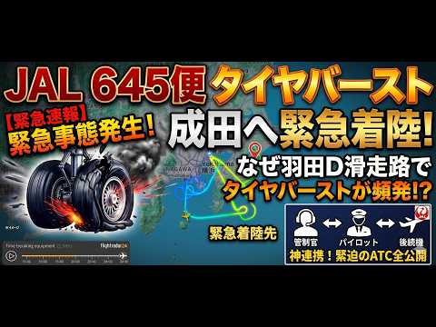 【航空無線】「離陸時に異常な振動&hellip;」JAL645便タイヤ破裂！なぜ羽田に戻らず成田へ緊急着陸したのか？緊迫のATC