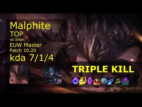 Malphite Top vs Shen - EUW Master 7/1/4 Patch 10.20 Gameplay