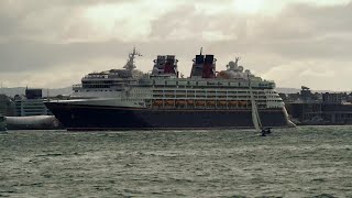Cruise Ship Disney WONDER leaves Auckland 4K