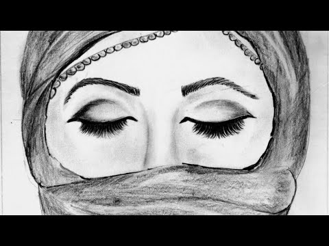 How to Sketch A beautiful Girl face with close eye | Step by step Drawing of A Sad  woman in veil Video