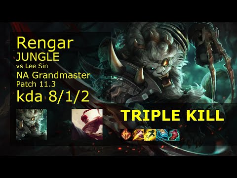 Rengar vs Lee Sin Jungle - NA Grandmaster 8/1/2 Patch 11.3 Gameplay