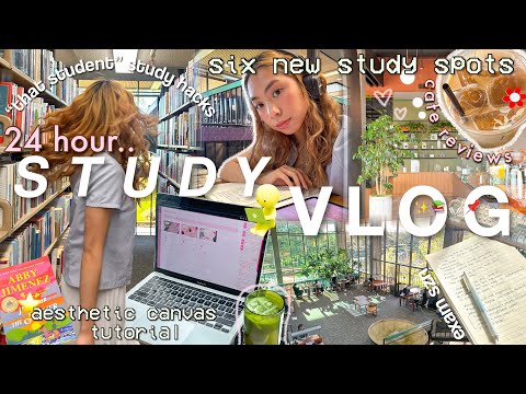 24 HR STUDY VLOG📚how to stay productive| dream study spot🍄| cafe hopping| long study sessions
