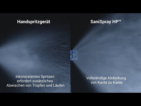 Punktgenaue Desinfektion - das Spritzbild von SaniSpray im direkten Vergleich