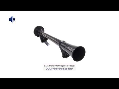 OUÇA O SOM DA BUZINA VT301P - BUZINA GRANDE PRETA 12V VETOR