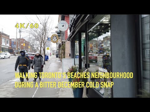 Toronto Bitter Cold Walk - Tour Of The Beaches Neighbourhood Along Queen St E (-15 Wind Chill)-4K