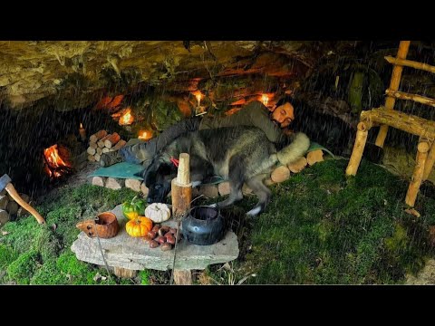 15 Days SOLO SURVIVAL CAMPING In RAIN - Building Warm BUSHCRAFT SHELTERS with FIREPLACE. Full Video
