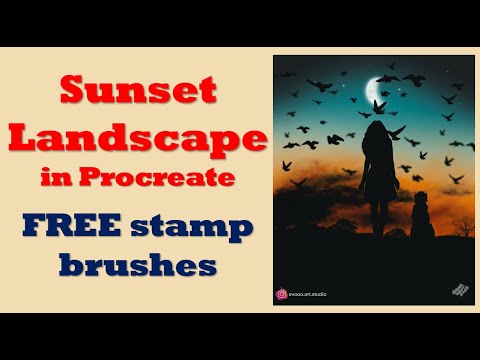 Easy Procreate sunset landscape drawing tutorial PLUS free brushes
