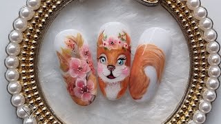 Gel painting nail art. 🍂Autumn squirrel nail design tutorial 