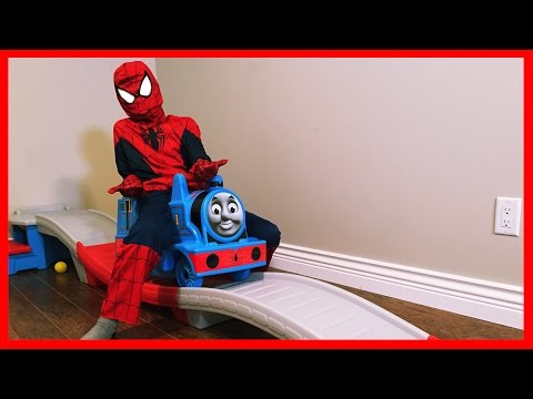 Spiderman & Venom vs Thomas The Train TANK Step2 Roller Coaster | Superheroes in Real Life!!