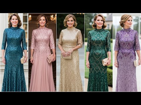 Sparkling High-Neck Mother of the Bride Gowns: Fully Sequined, Chic Styles for Every Size!