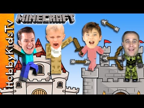HobbyFamilyTV - MINECRAFT Castle Challenge Build! Video Gaming Fun with HobbyKidsTV