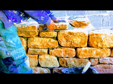BUILDING RED SANDSTONE WALL | DETAIL TUTORIAL | PROFESSIONAL MASONRY DIY TIPS, NATURAL STONE HOW TO