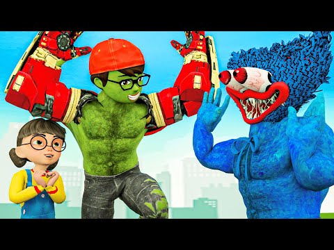 Iron Man Nick Hulk vs Huggy Wuggy! Ms. T Harley & Joker Beg For Mercy - Scary Teacher 3D Nick & Tani