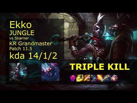 Ekko Jungle vs Skarner - KR Grandmaster 14/1/2 Patch 11.5 Gameplay // [롤] 에코 vs 스카너 정글