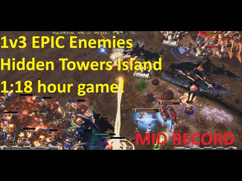 Warcraft 3 - 1v3 EPIC Enemy Hidden Towers Island (half recording - mid to end)