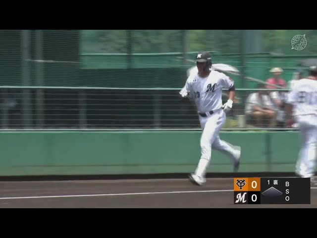 【ファーム】先頭打者弾!! マリーンズ・石川慎吾 レフトへ先制のソロホームランを放つ!!  2024年7月3日 千葉ロッテマリーンズ 対 読売ジャイアンツ
